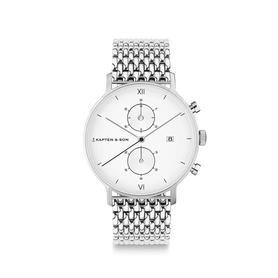 Kpten & Son Chrono Small Silver Woven Steel